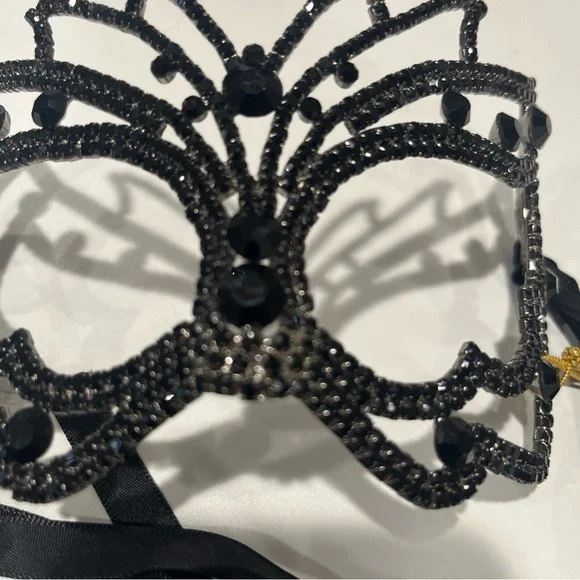 Bebe Masquerade Black Rhinestones Is Mask, Mardi Gras Mask, Metal - Picture 6 of 7